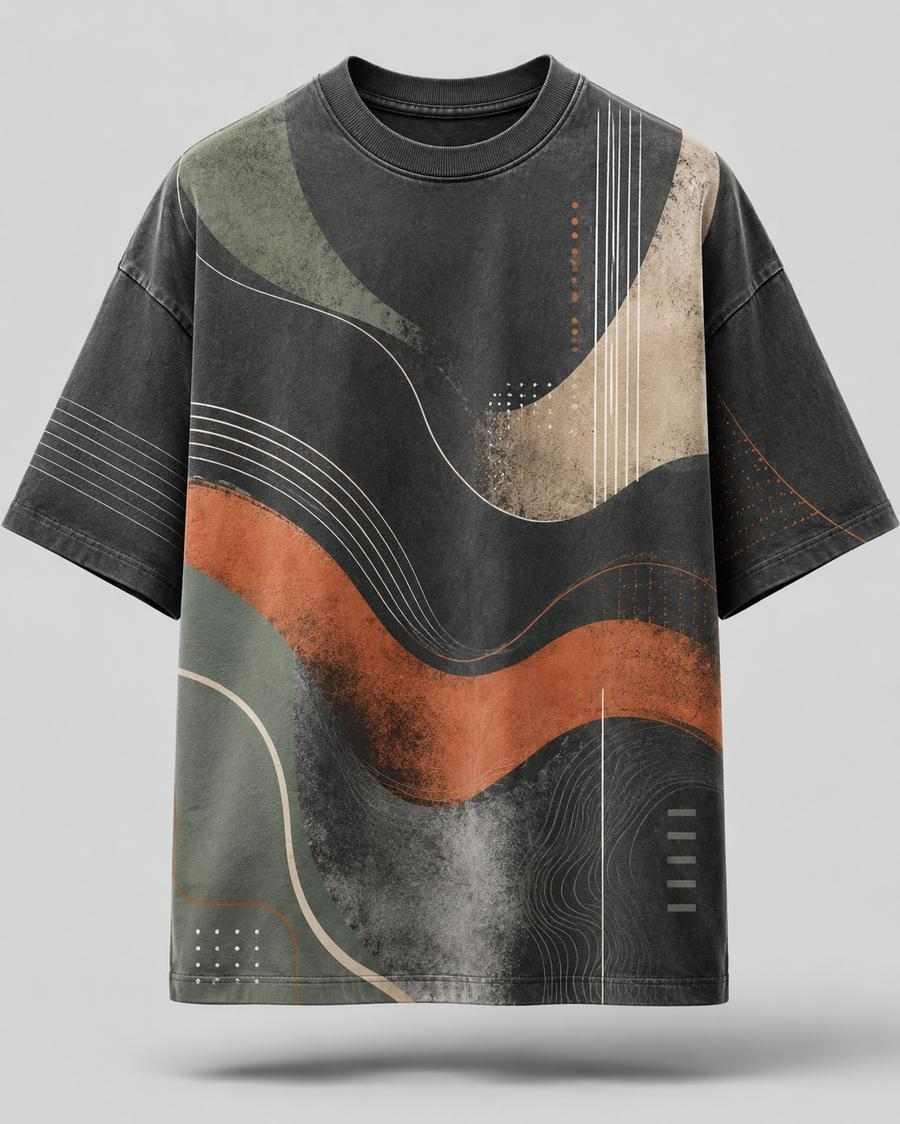 Abstract Wave Oversized Graphic T-Shirt