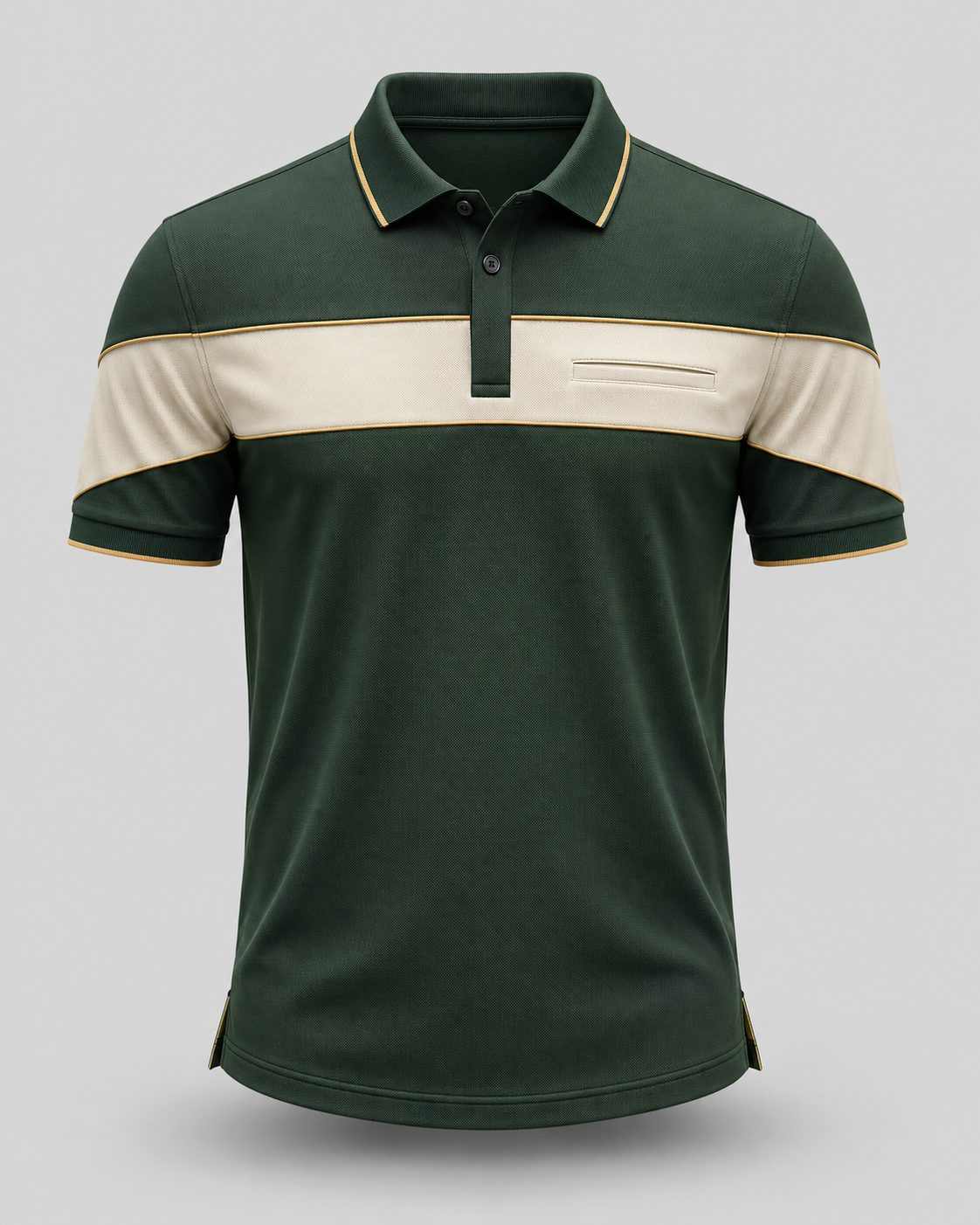 Men’s Forest Green Premium Polo Shirt with Cream Stripe & Gold Trim
