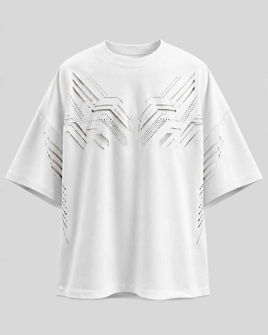 Laser-Cut Style White Oversized T-Shirt