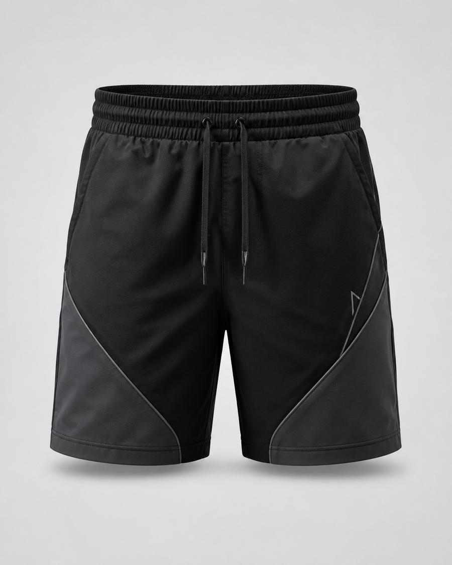 Black Geometric Panel Bench Shorts