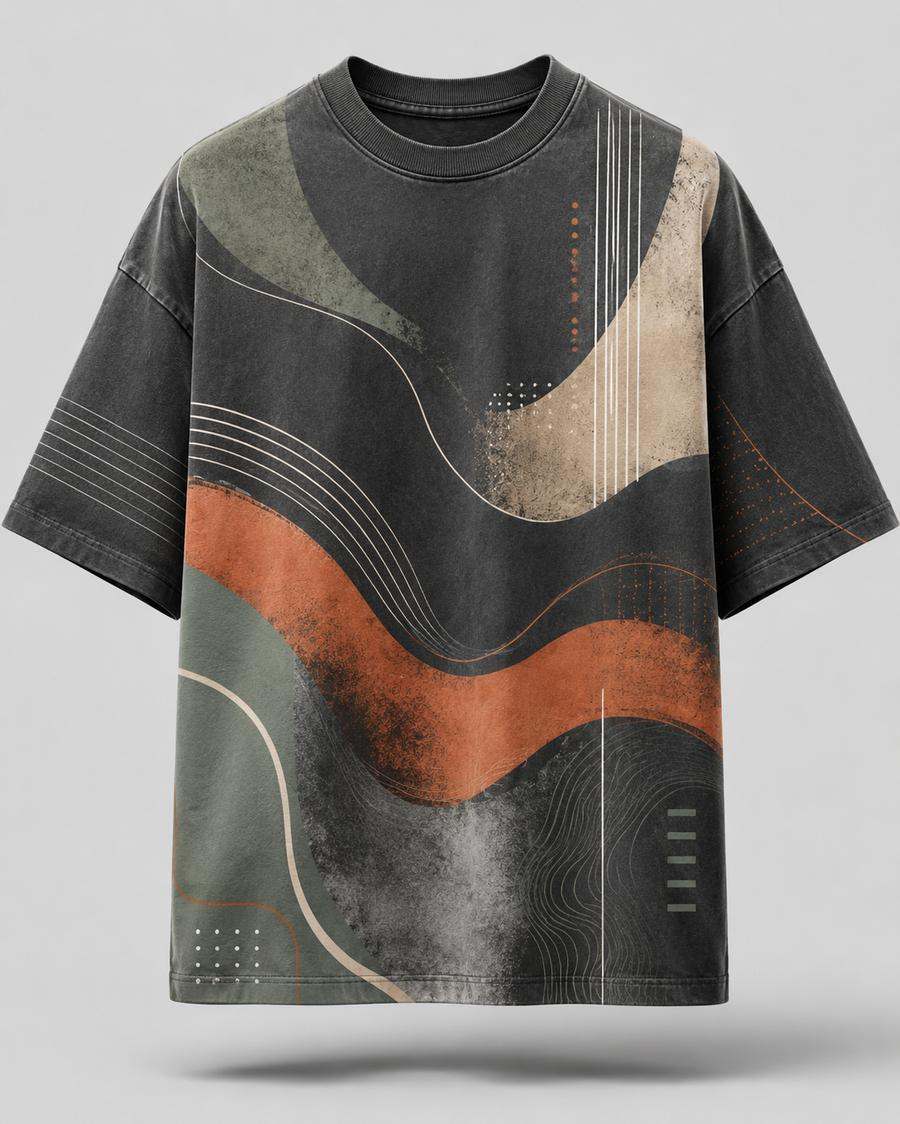 Abstract Wave Oversized Graphic T-Shirt