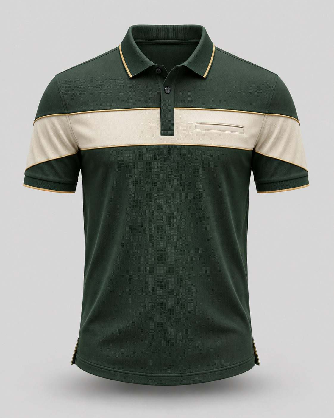 Men’s Forest Green Premium Polo Shirt with Cream Stripe & Gold Trim