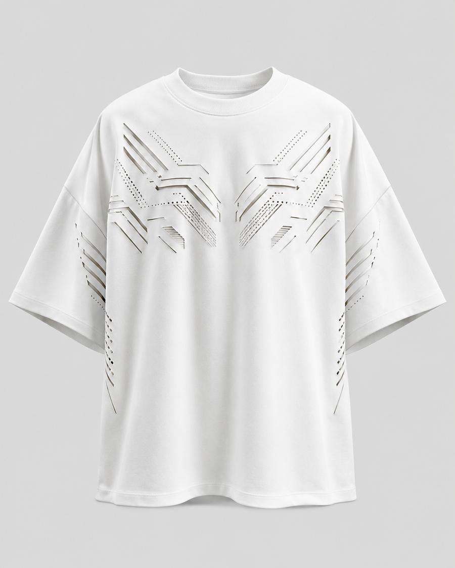 Laser-Cut Style White Oversized T-Shirt
