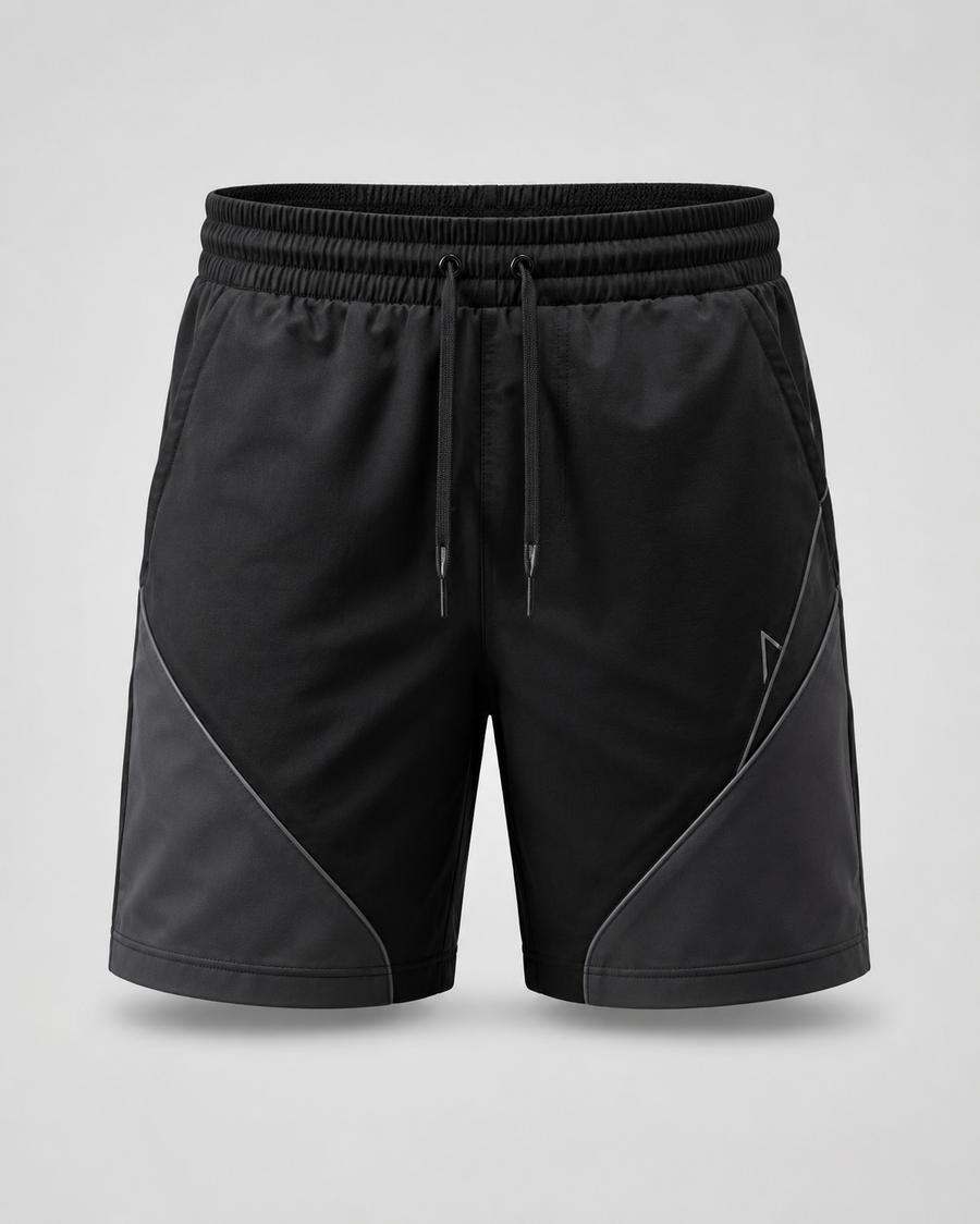Black Geometric Panel Bench Shorts