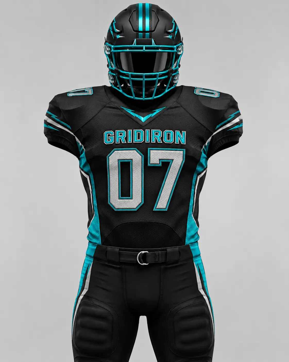 American Football Uniform with Pads — Emerald Gold 3D Embroidered Mockup