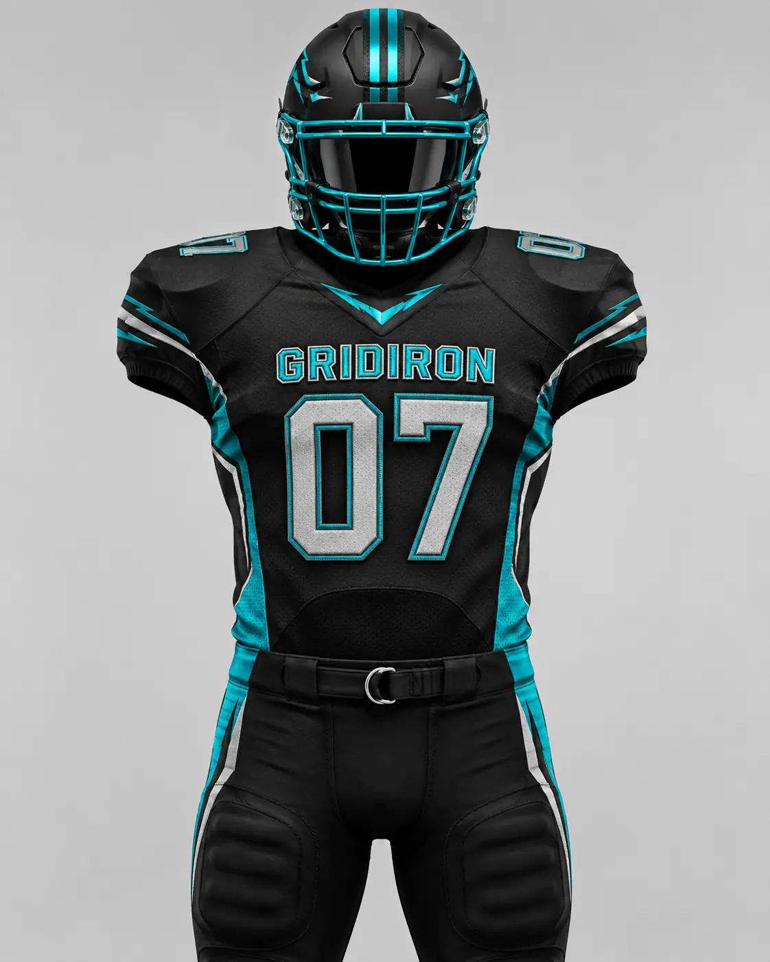 American Football Uniform with Pads — Emerald Gold 3D Embroidered Mockup