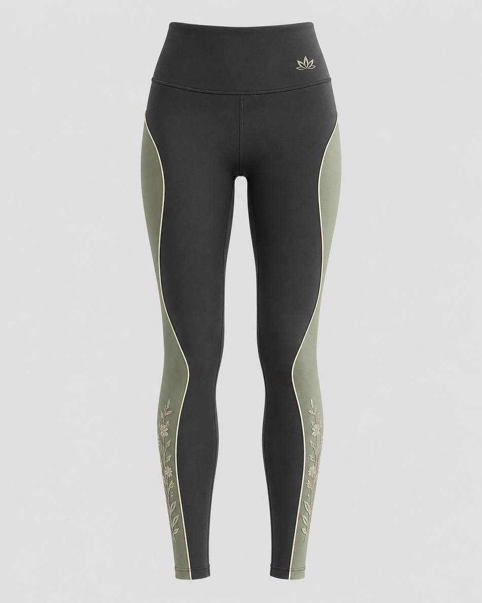 Botanical Embroidered High-Waist Leggings