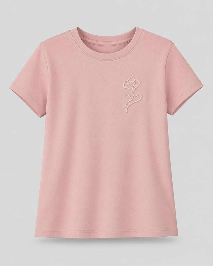 Tea Pink Floral Embroidered Girls T-Shirt