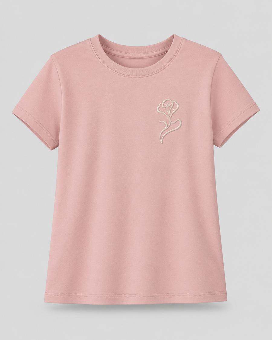 Tea Pink Floral Embroidered Girls T-Shirt