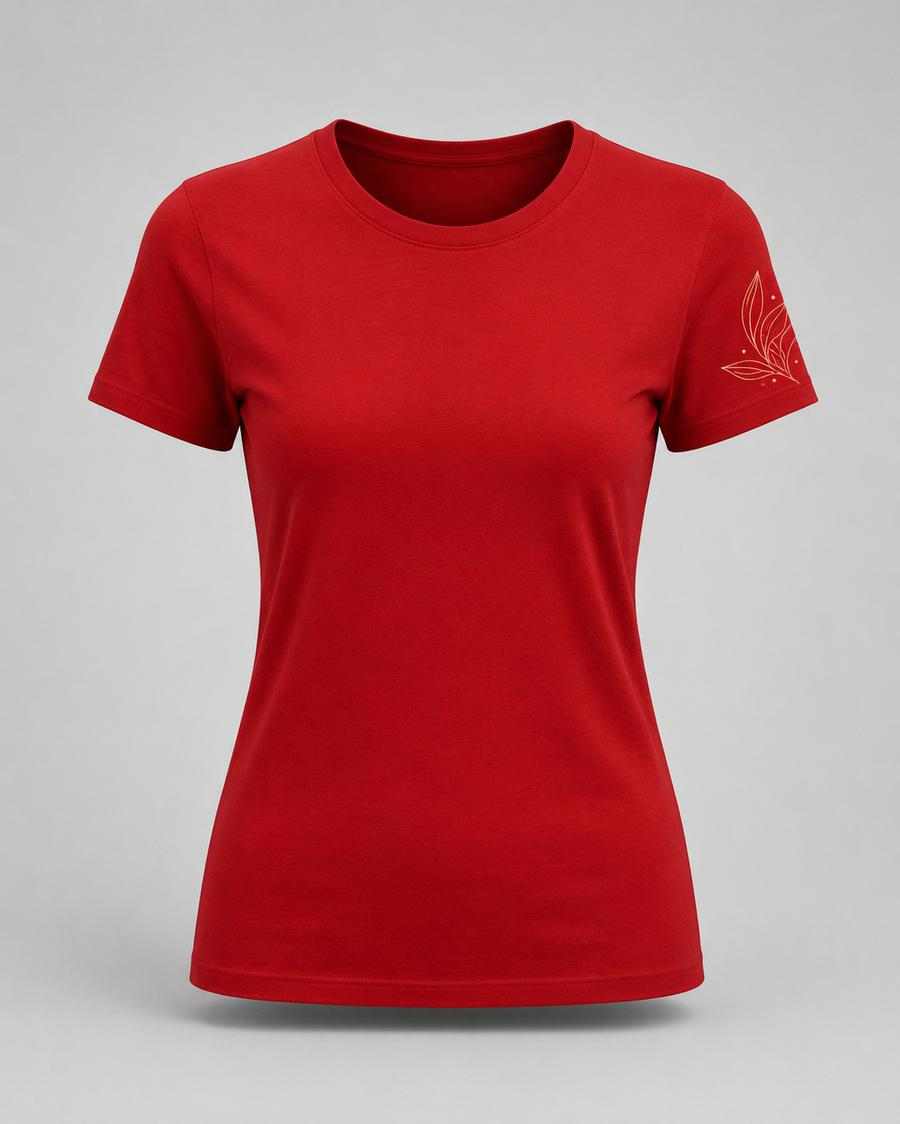 Red Floral Sleeve Print Women’s T-Shirt