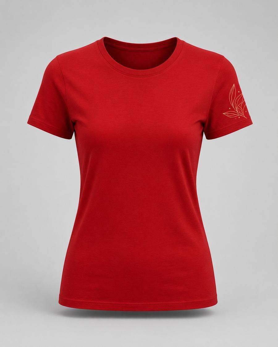Red Floral Sleeve Print Women’s T-Shirt