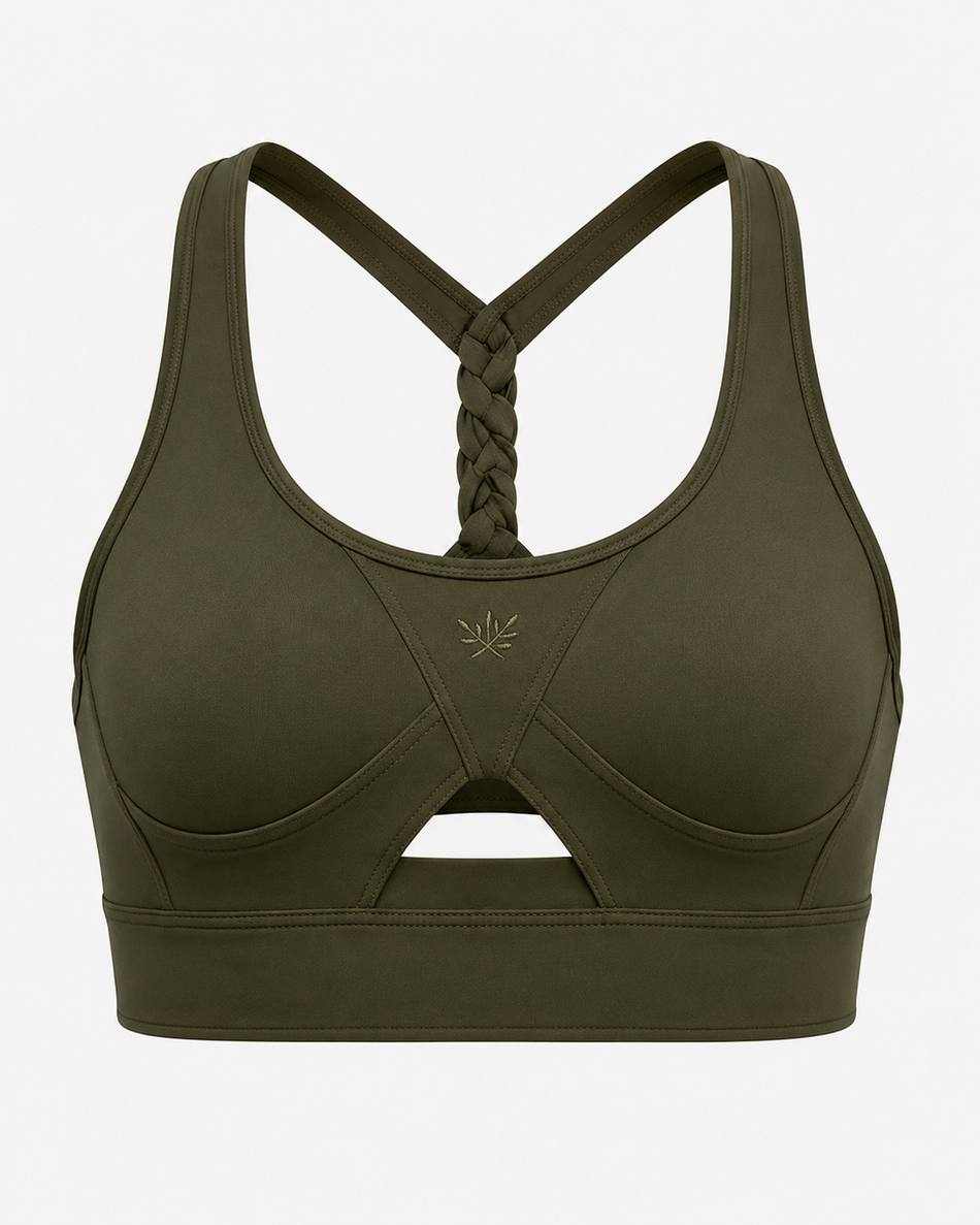 Olive Green Braided Back Sports Bra