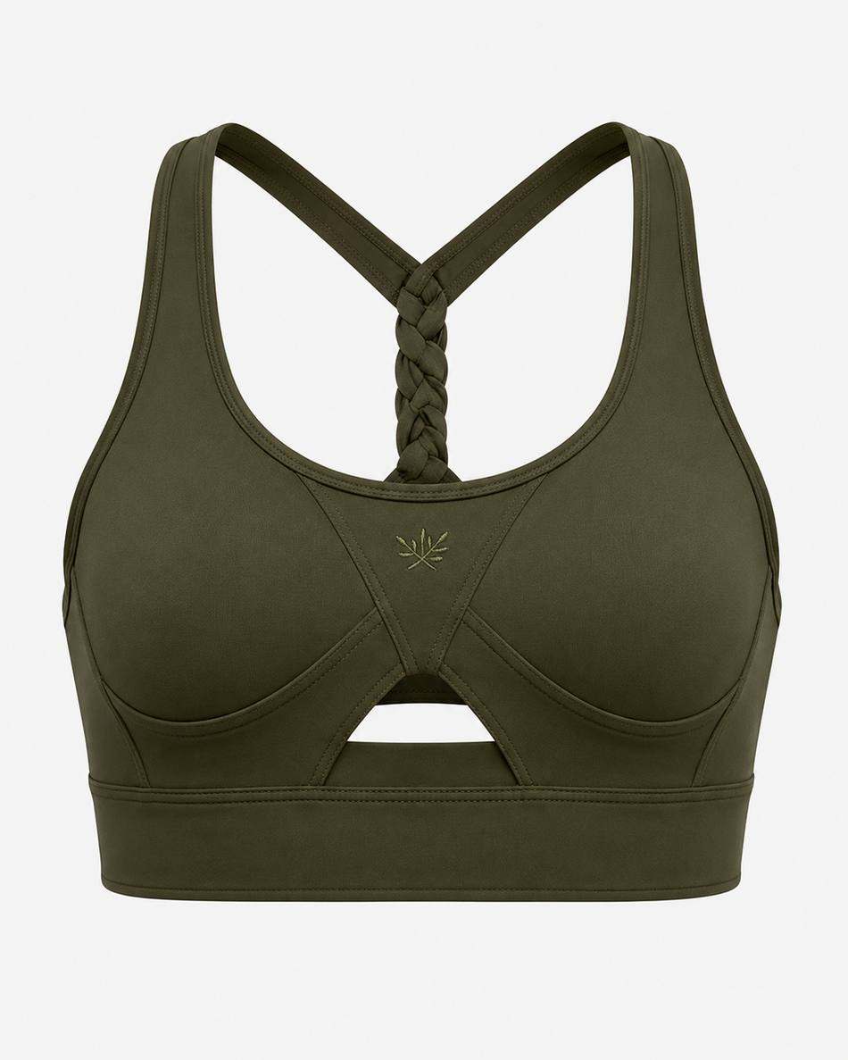 Olive Green Braided Back Sports Bra