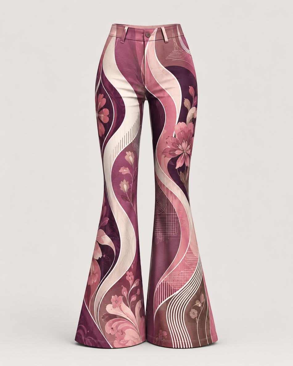 Retro Floral Printed Flared Pants