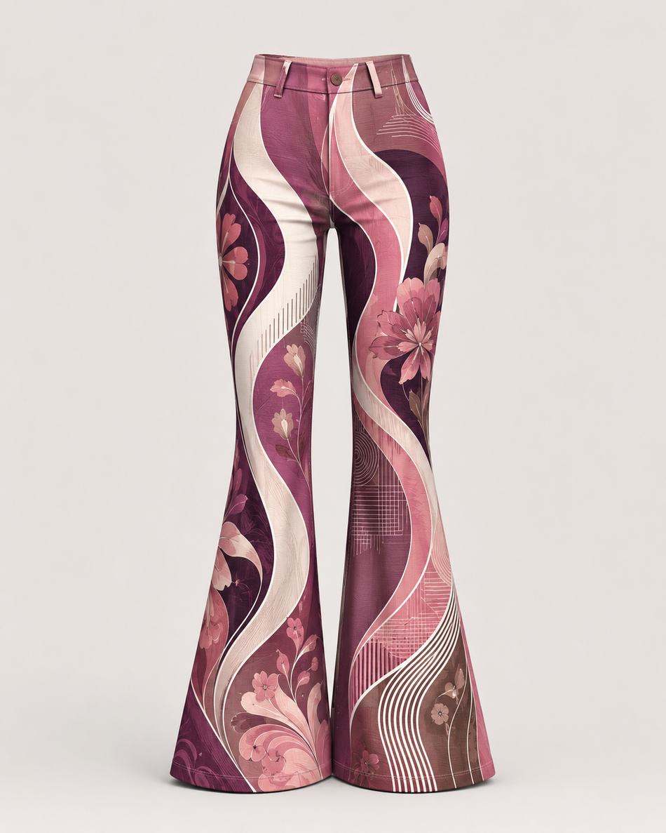 Retro Floral Printed Flared Pants