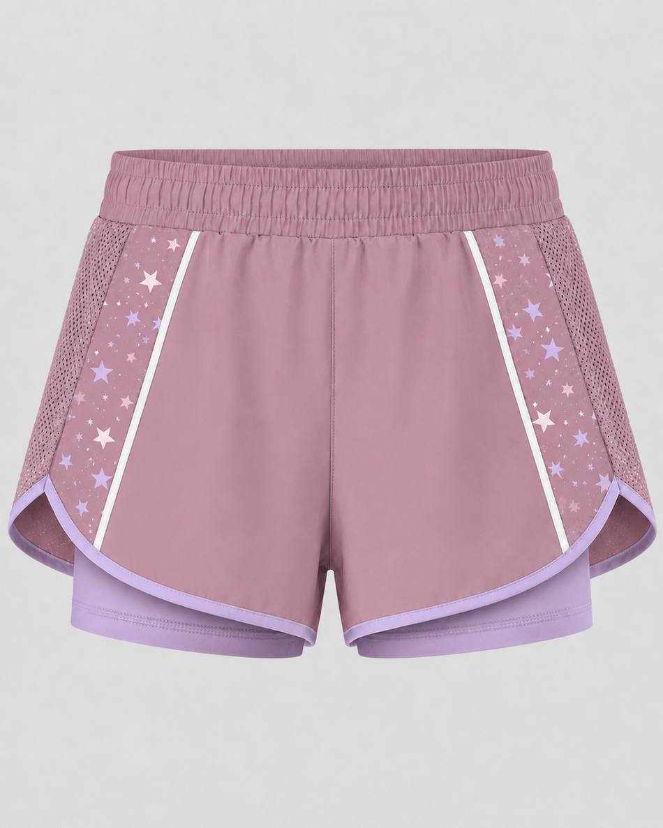 Dusty Rose Star Print Running Shorts