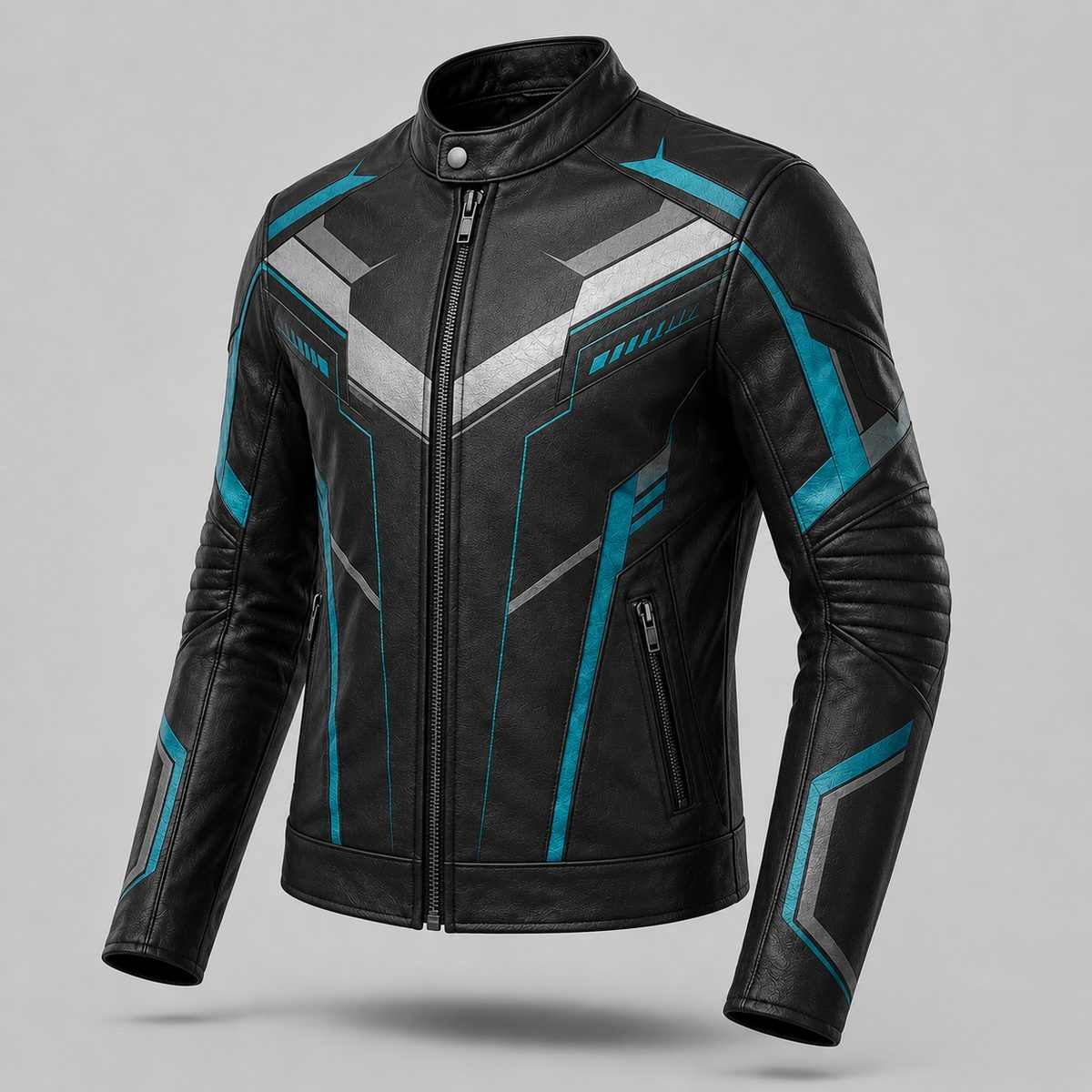 Teal Tech Racing Leather Jacket