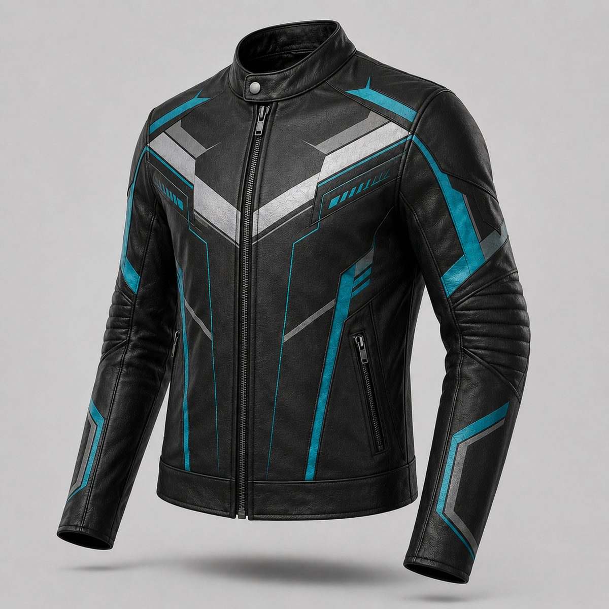 Teal Tech Racing Leather Jacket