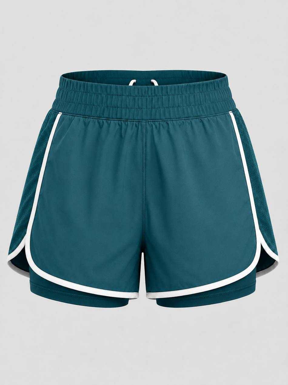 Teal White Trim Running Shorts