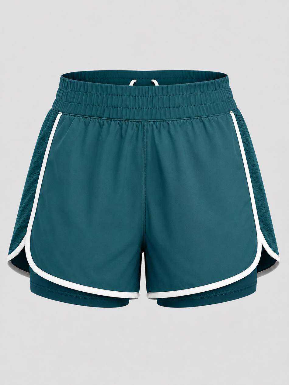 Teal White Trim Running Shorts