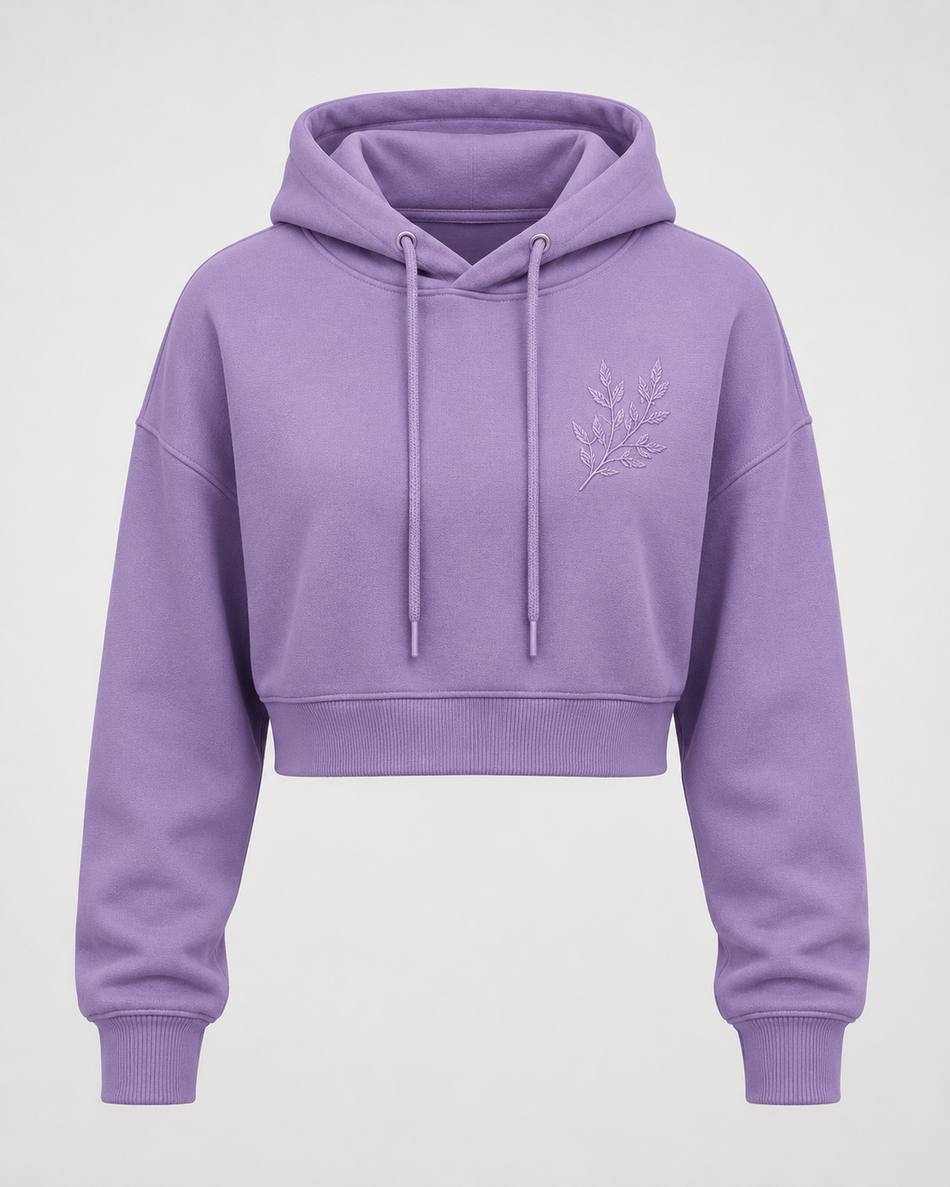 Violet Botanical Embroidered Crop Hoodie