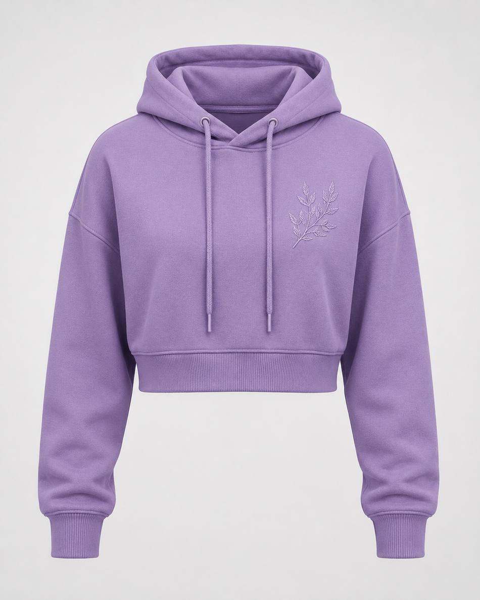 Violet Botanical Embroidered Crop Hoodie